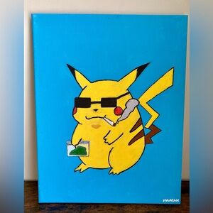 Pikachu Smoking Acrylic Painting (11’x14’)
